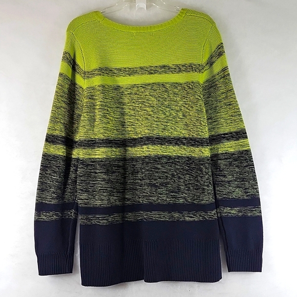 LIZ CLAIBORNE Ombre Neon Yellow Green To Navy Blue Sweater Size L - Picture 7 of 7
